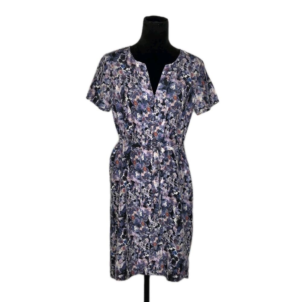 Anthropologie J Lindeberg 100% Silk Abstract Print Belted Shift Dress Sz 8